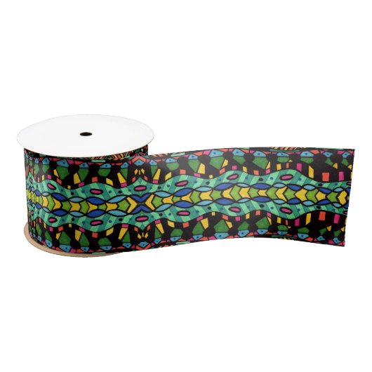 Ruban En Satin Motif d'art Abstrait hypnotique et coloré (Bobine)