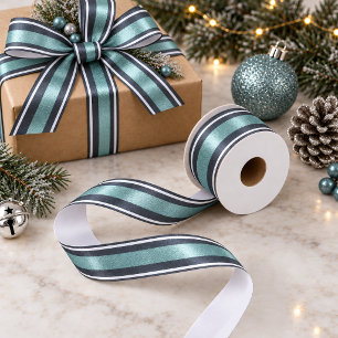 Ruban En Satin Motif de bande de Noël ID Turquoise862