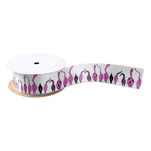 Ruban En Satin Motif de boutons de chats violets (Bobine)