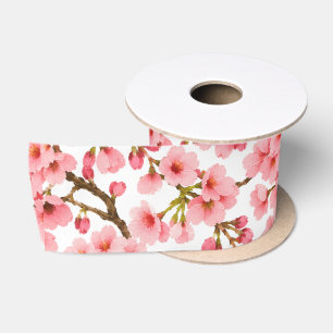 Ruban En Satin Motif de branche de fleurs de cerisier rose