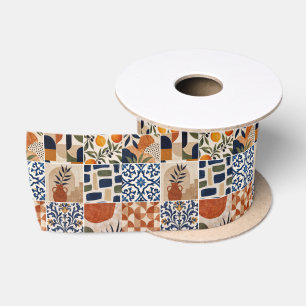 Ruban En Satin Motif de carreaux bohémiens méditerranéens