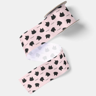 Ruban En Satin Motif de chat noir mignon Kitty rose Meow