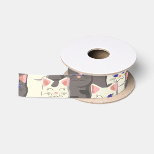 Ruban En Satin Motif de chats blancs et gris