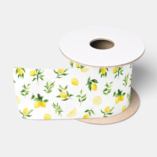 Ruban En Satin Motif de citrons et de feuillage (Bobine)