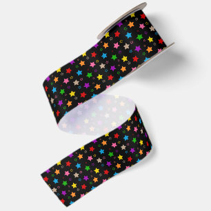 Ruban En Satin Motif de conception d'étoiles colorées noir