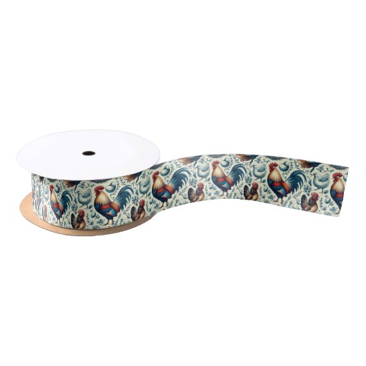 Ruban En Satin Motif de coq de ferme Retro (Bobine)
