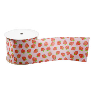 Ruban En Satin Motif de crème de fraise assez rouge-rose