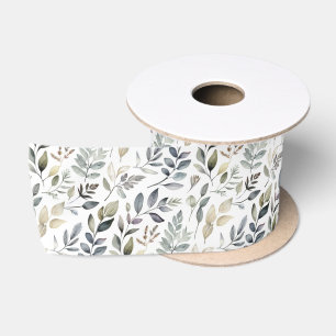 Ruban En Satin Motif de feuille d'aquarelle Feuilles vertes sur f