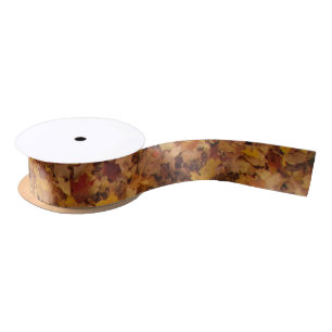 RUBAN EN SATIN MOTIF DE FEUILLES D'AUTOMNE