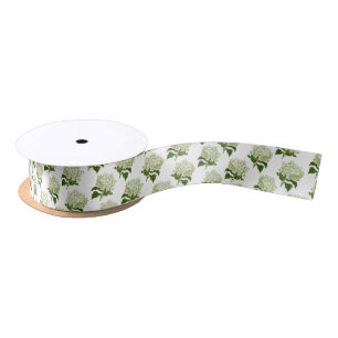 Ruban En Satin Motif de fleur d'hortensia vert clair et blanc
