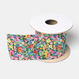 Ruban En Satin Motif de fleur sauvage coloré à l'aquarelle