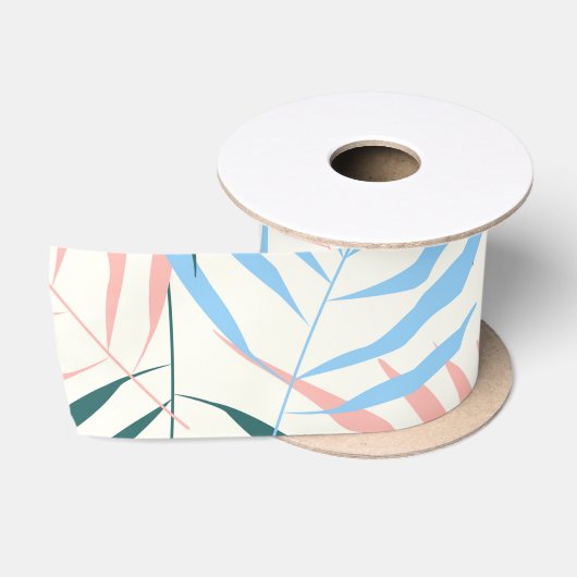 Ruban En Satin Motif de fougère pastel (Bobine)