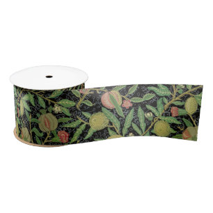 Ruban En Satin Motif de fruit de grenade sombre de William Morris