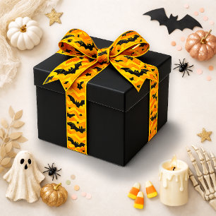 Ruban En Satin Motif de Halloween Chauve-Souris Chevron Orange Lu