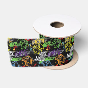 Ruban En Satin Motif de jeu en graffiti néon