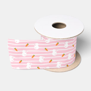 Ruban En Satin Motif de lapin rose et de carotte