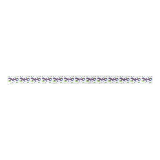 Ruban En Satin Motif de libellules - Bleu, Vert et Violet (Devant)
