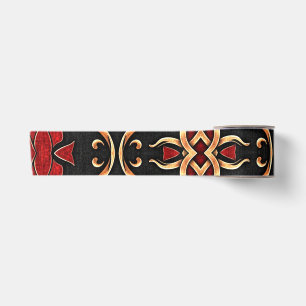 Ruban En Satin Motif de Lotus Rouge Royal et Filigrane Doré