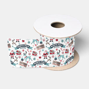 Ruban En Satin Motif de Noël du Pôle Nord avec Père Noël