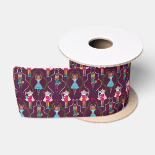 Ruban En Satin Motif de noisette magique de vacances Rouge