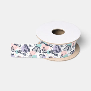 Ruban En Satin Motif de papillons rétro coloré