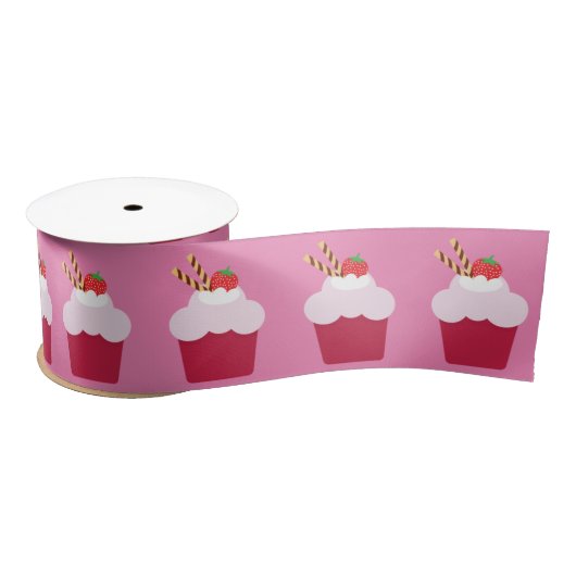 Ruban En Satin Motif de petits gâteaux aux fraises (Bobine)