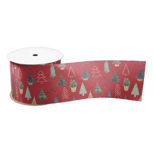 Ruban En Satin Motif de pin de Noël vert rouge