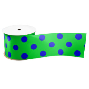 Ruban En Satin Motif de pois bleus sur fond vert 