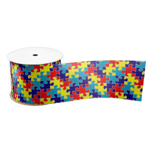 Ruban En Satin MOTIF de puzzle Sensibilisation sur l'autisme ASD 