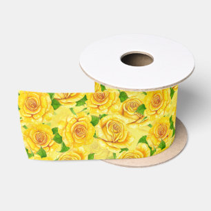 Ruban En Satin Motif de rose d'aquarelle jaune