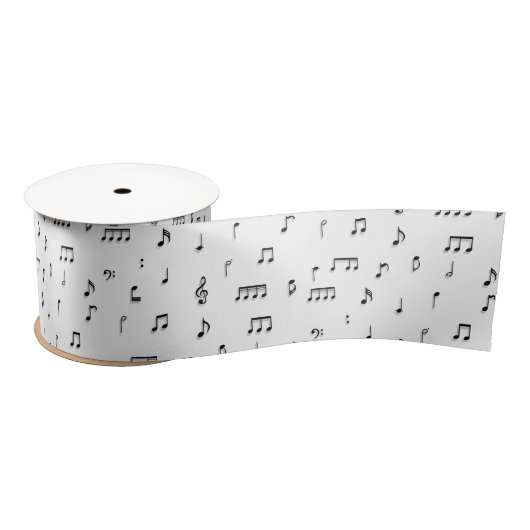 Ruban En Satin Motif de symboles Black & White Music Notes (Bobine)
