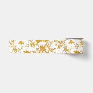 Ruban En Satin Motif de toile florale chinoiserie jaune 2 Jardin