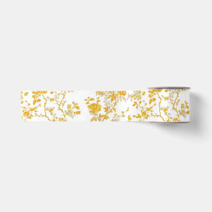 Ruban En Satin Motif de toile florale chinoiserie jaune 3 Jardin