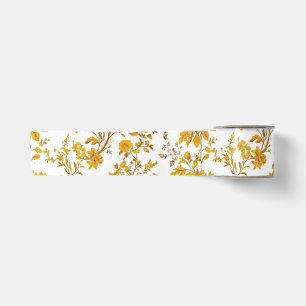 Ruban En Satin Motif de toile florale chinoiserie jaune 6 Jardin