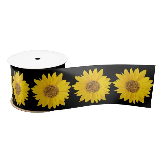 Ruban En Satin Motif de tournesol jaune et noir (Bobine)