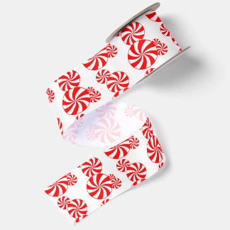 Ruban En Satin Motif de vacances poivre menthe rouge blanc 3"