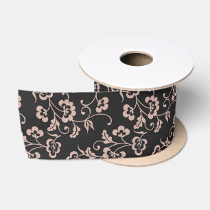 Ruban En Satin Motif de vigne florale rose sur fond gris foncé