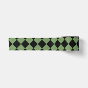 Ruban En Satin Motif diamant de Black Checker vert
