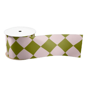 Ruban En Satin Motif diamant Pink Green Checker