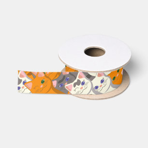 Ruban En Satin Motif en diagonale du chat noir blanc gingembre