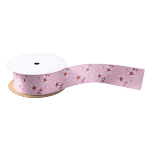 Ruban En Satin Motif en fleurs de cerisiers en couleur rose