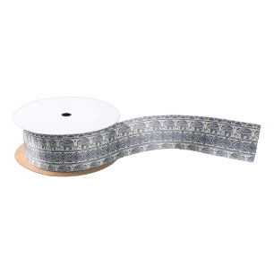 Ruban En Satin Motif ethnique bleu d'éléphant
