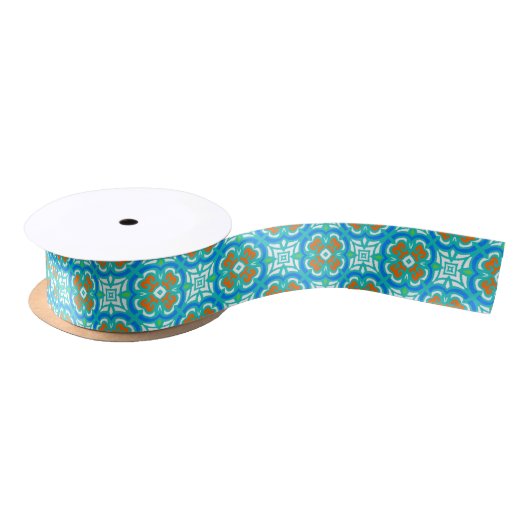 Ruban En Satin Motif ethnique turquoise (Bobine)