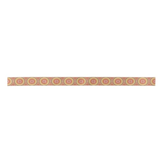 Ruban En Satin Motif Fiesta Mandala en rouge, jaune et vert (Devant)