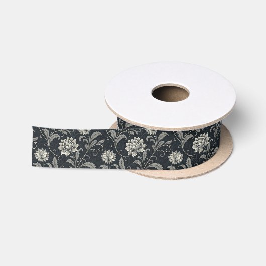 Ruban En Satin Motif Fleurs Gothiques (Bobine)