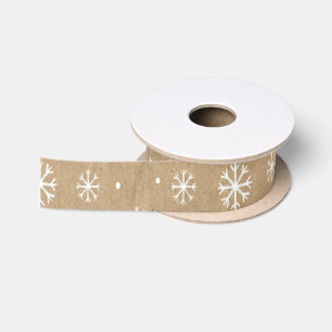 Ruban En Satin Motif flocon de neige blanc de style Kraft naturel