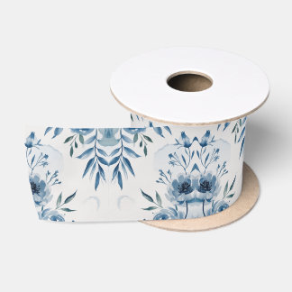 Ruban En Satin Motif floral aquarelle bleu élégant