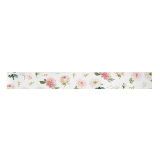 Ruban En Satin Motif floral aquarelle rose tendre (Devant)
