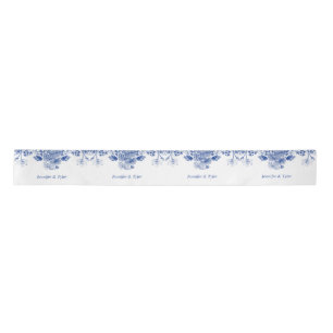 Ruban En Satin Motif Floral bleu et blanc