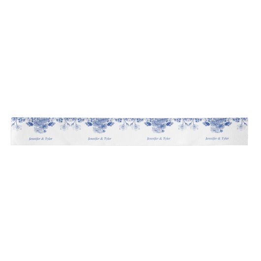 Ruban En Satin Motif Floral bleu et blanc (Devant)